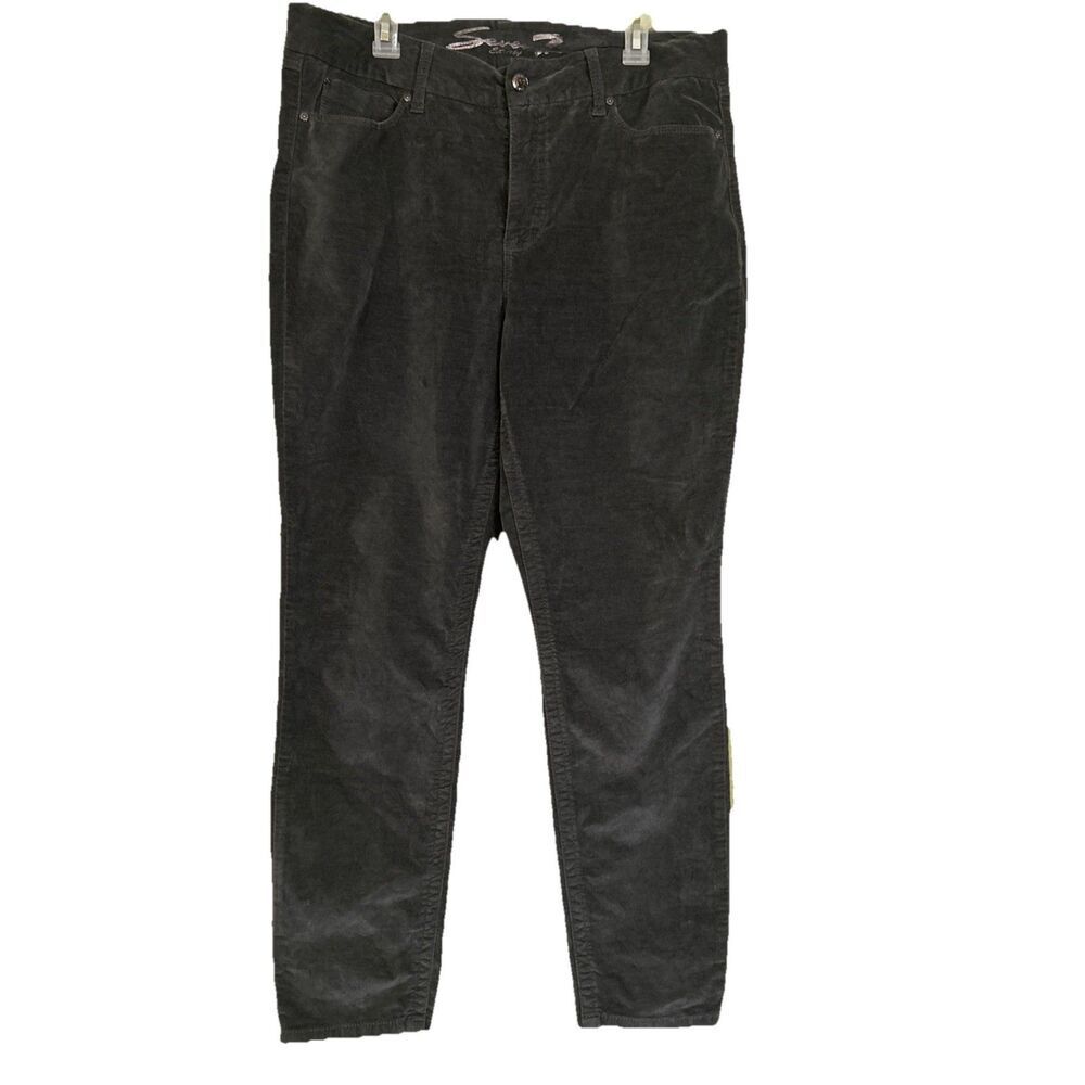 Seven7 Womens High Rise Velvet Cotton Pants Gray Size 16